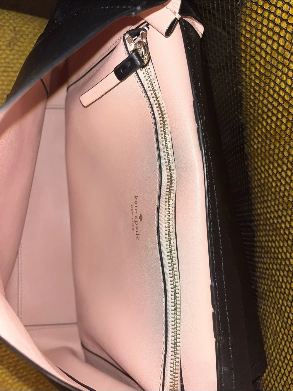 kate spade Black Leather Messenger Bag with Gold Logo